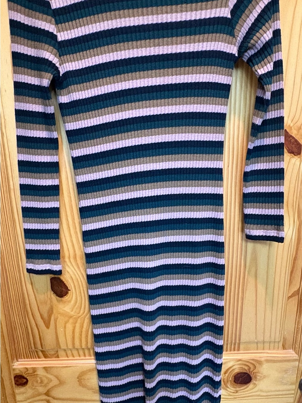 Free People Ribbed Long Sleeve Striped Dress — Teal, Light Pink & Olive